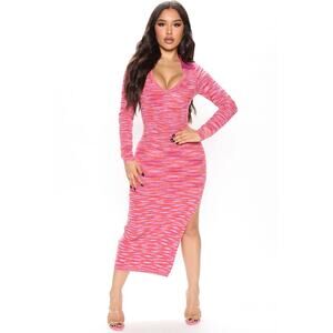FASHIONNOVA Women’s Bright Ideas Sweater Maxi Dress-Pink-Size Large